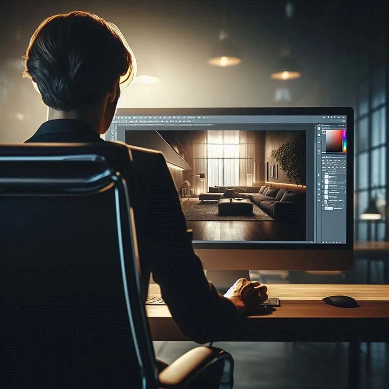 Editor de imagens trabalhando em seu escritório
